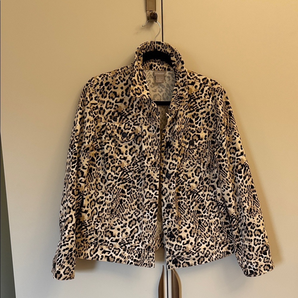 Denim Jacket - Chico's Leopard Print Teddy Jacket Size Large